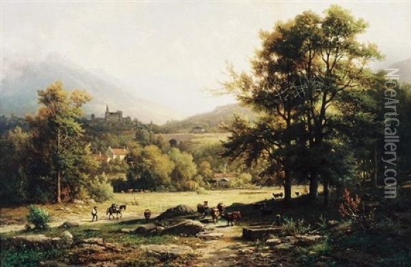Village In The Mountains Oil Painting - Rudolf (Heinrich Albert) Poeppel