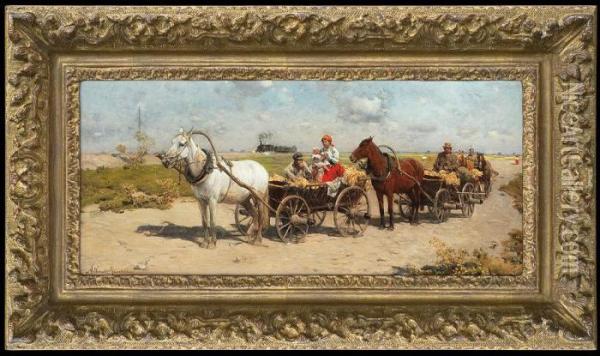 Going To A Fair Oil Painting - Alfred Wierusz-Kowalski
