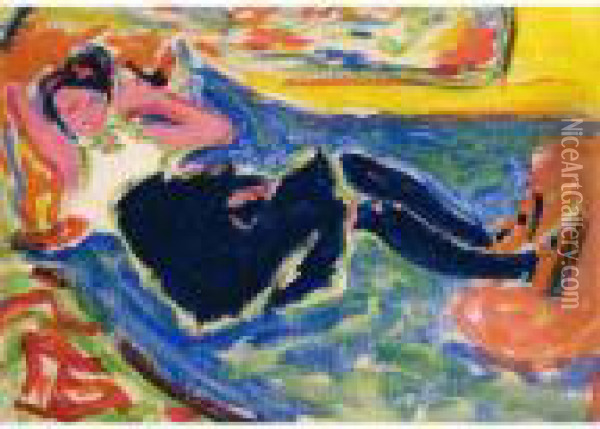 Frau Mit Schwarzen Strumpfen (die Schwarze Grete) Oil Painting - Ernst Ludwig Kirchner