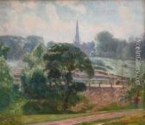 Vijverlandschap Met Op De Achtergrond Een Engels Dorp. (1915) Oil Painting - Emile Claus