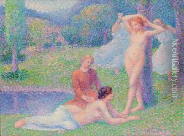 Femmes Nues Dans Un Paysage, Danseuses Dans Le Foret Oil Painting - Hippolyte Petitjean