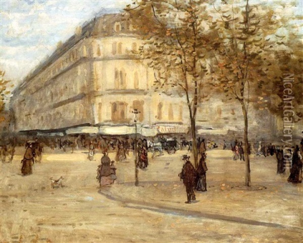 Place Du Theatre Francais, Paris Oil Painting - Jean Francois Raffaelli