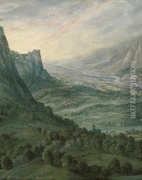 An Extensive Mountainous Landscape Oil Painting - Joos de Momper the Younger
