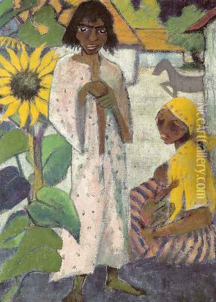 Gypsies with Sunflowers Oil Painting - Otto Mueller