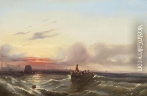 Port Of Dublin -sunset Oil Painting - Edwin Hayes