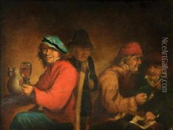 Jokels Drinking Oil Painting - David The Younger Teniers