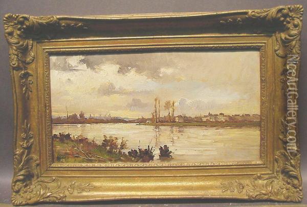 River Landscape Oil Painting - Louis Eugene Leroux