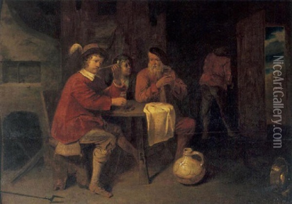 Topers Drinking And Smoking In A Tavern Oil Painting - David Ryckaert III
