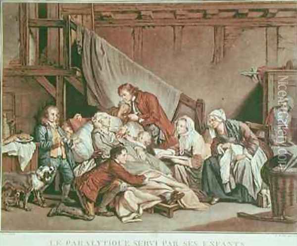 The Paralytic Man Helped by his Children Oil Painting - Jean Baptiste Greuze