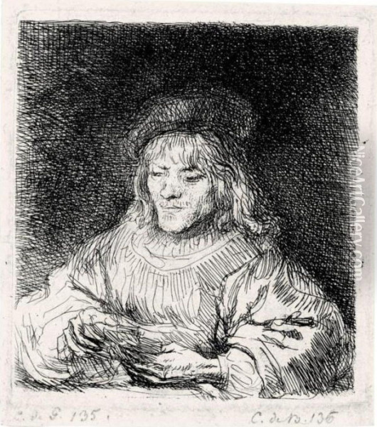 The Cardplayer (b., Holl.136; H.190; Bb.41-m) Oil Painting - Rembrandt Van Rijn