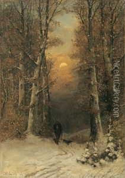 Jager Im Verschneiten Winterwald. Oil Painting - Joseph Friedrich N. Heydendahl