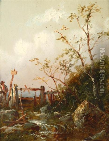 A Figure By A Weir Oil Painting - Thomas Smythe