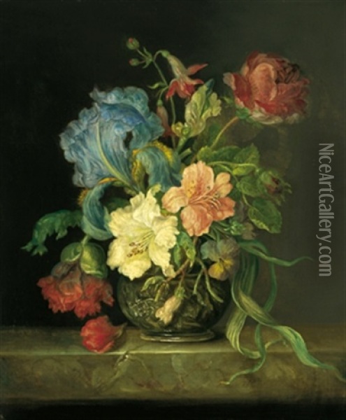 Ein Blumenstuck Mit Schwertlilie Oil Painting - Josef Lauer