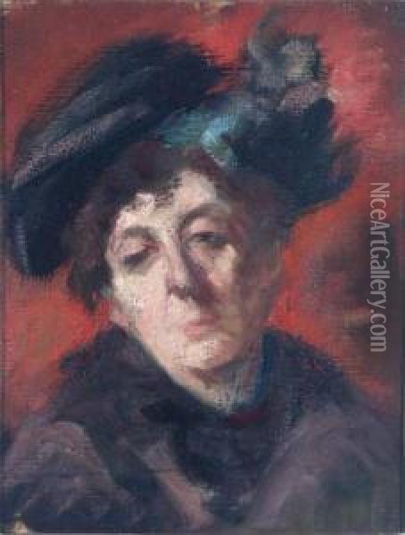 Portrat Einer Dame Mit Hut Oil Painting - Hugo, Freiherr Von Habermann