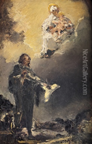 S. Giovanni Evangelista Con La Madonna E Il Bambino Gesu (bozzetto) Oil Painting - Lorenzo Delleani