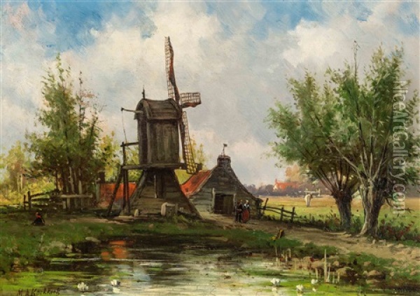 Figures Near A Mill Oil Painting - Marinus Adrianus Koekkoek the Younger