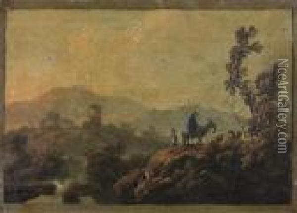 Bergers Dans Un Paysage De Cascade Au Portugal Oil Painting - Jean-Baptiste Pillement