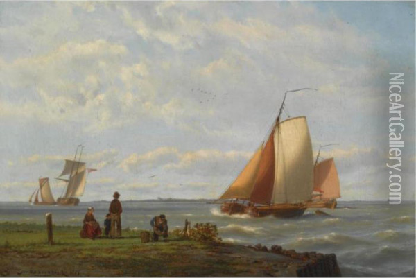 Shipping Off The Coast Oil Painting - Johannes Hermann Barend Koekkoek