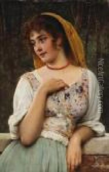 A Pensive Beauty Oil Painting - Eugene de Blaas