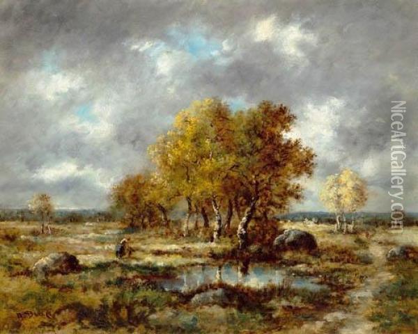 Pond With Trees. Oil Painting - Narcisse-Virgile D Az De La Pena