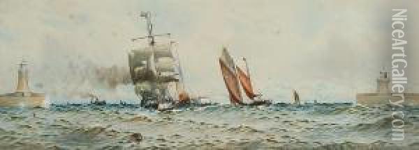 Merchantman Towed By A Paddletug Entering Harbour Oil Painting - William Thomas Nicholas Boyce