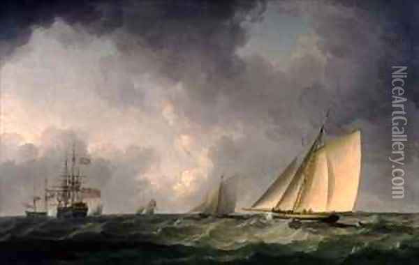 Cutter Close Hauled in a Fresh Breeze, with Other Shipping Oil Painting - Charles Brooking
