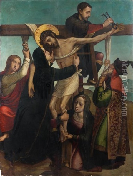 Descente De Croix Oil Painting - Antonio De Comontes