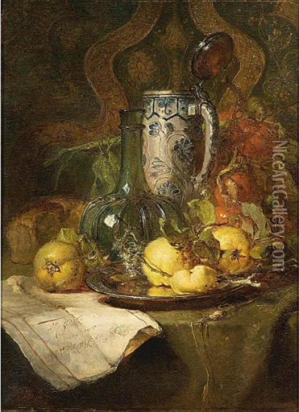 A Still Life With Quincepears And A Pitcher Oil Painting - Maria Vos