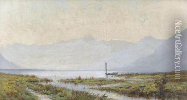 Ansicht Des Lago Maggiore Beim Maggia-delta Oil Painting - Jules Gachet