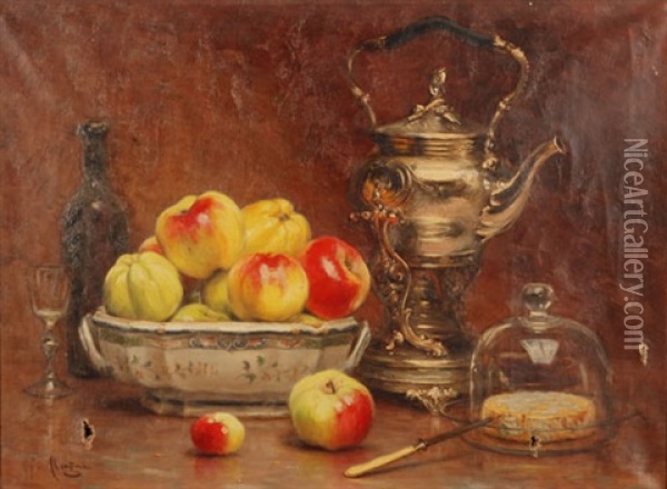 Stillleben Mit Apfeln, Teekrug Und Kaseglocke Oil Painting - Desire Alfred Magne