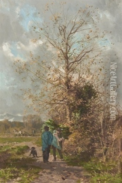 Herbstliche Landschaft Mit Bauern Oil Painting - Fernand Lutscher