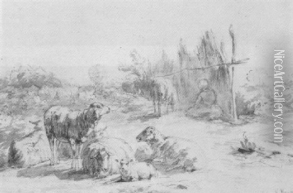 A Shepherdess And Her Sheep By A Shelter Oil Painting - Anton Mauve