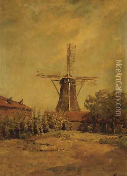 A windmill Oil Painting - Jan Hillebrand Wijsmuller