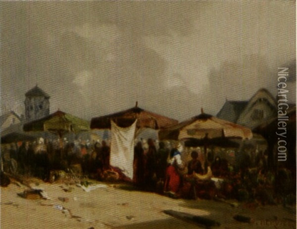 Scene De Marche En Normandie (honfleur ?) Oil Painting - Louis Adolphe Hervier