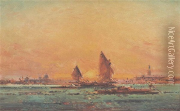 Venedig In Sonnenuntergang Oil Painting - Henri Duvieux