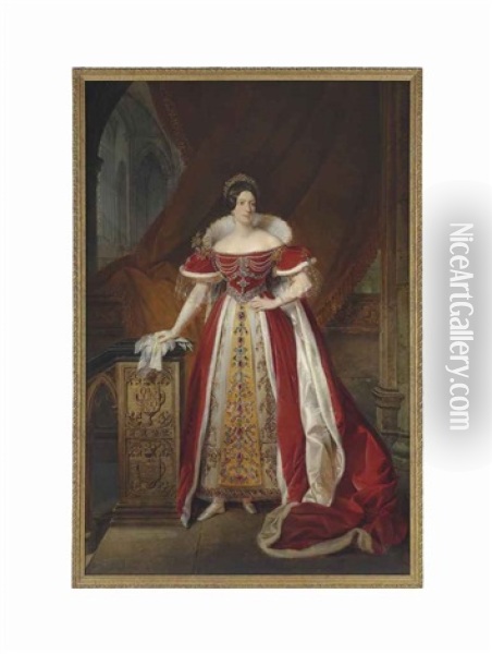 Portrait Of Frances Anne Vane, Marchioness Of Londonderry (1800-1865), Full-length, In Peeress's Robes Decorated With Jewels... Oil Painting - Alexandre Jean Dubois-Drahonet