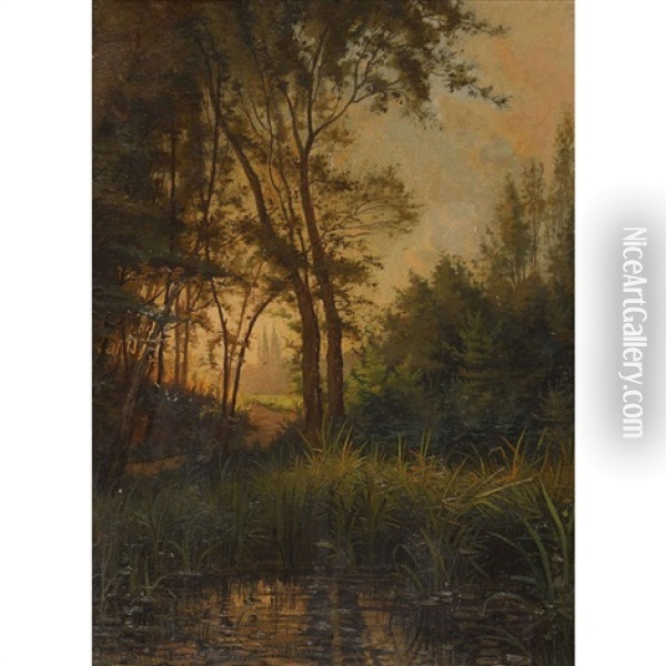 Abendstimmung Am Waldteich Oil Painting - Edouard Jeanmaire