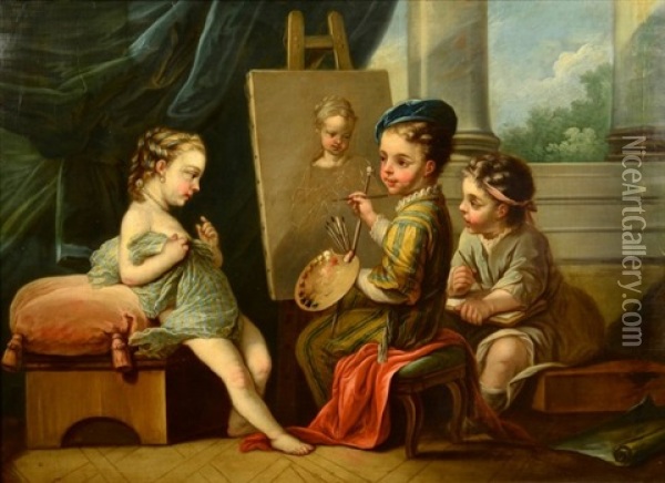 Les Enfants Peintres Oil Painting - Carle van Loo