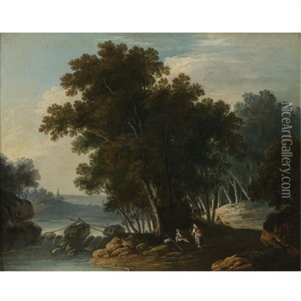 Travelers Resting By A Stream Oil Painting - Lazare (Eleazard) Bruandet