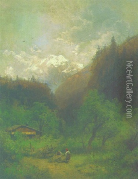 Mountain Cottage Oil Painting - Hermann Herzog