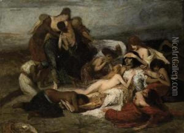 La Mort De Ravana, Roi De Ceylan Oil Painting - Fernand-Anne Piestre Cormon