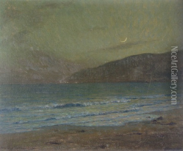 Moonlit Surf Oil Painting - Granville S. Redmond