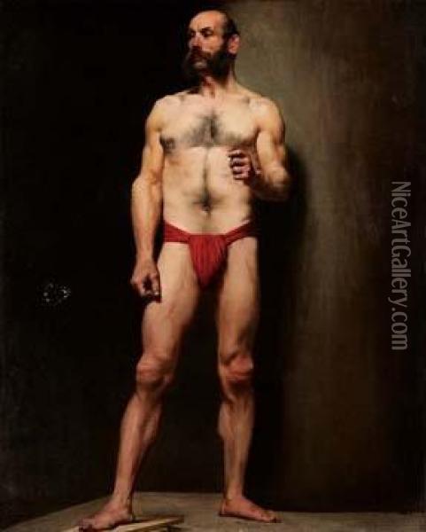 Nudo Virile Con Drappo Rosso Oil Painting - Paul Francois Quinsac