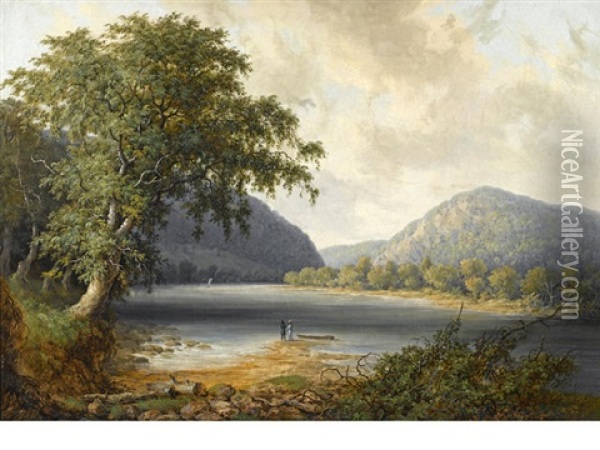 River Landscape With Figures Oil Painting - Thomas Doughty