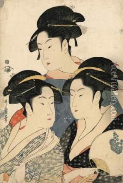 Les Trois Belles Du Temps Oil Painting - Kitagawa Utamaro