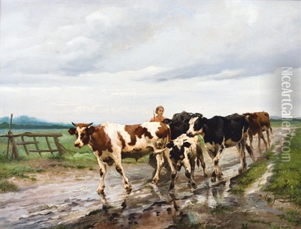Vachere Oil Painting - Jef Louis Van Leemputten
