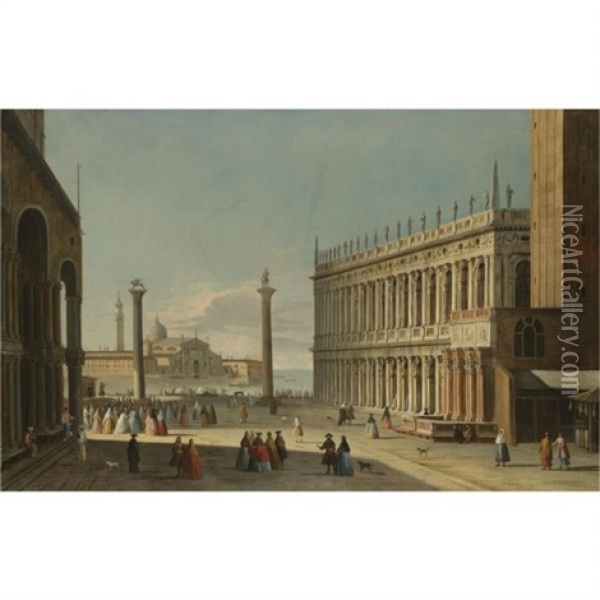 Venice, A View Of The Piazzetta Looking Out Towards The Bacino Di San Marco Oil Painting -  Master of the Langmatt Foundation Views