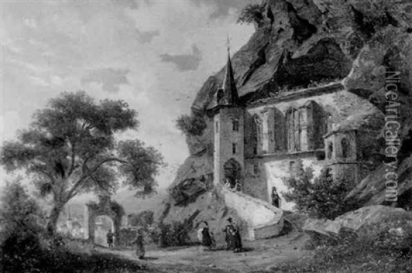 Die Felsenkirche In Oberstein-nahe Oil Painting - Johann-Rudolf Holzhalb