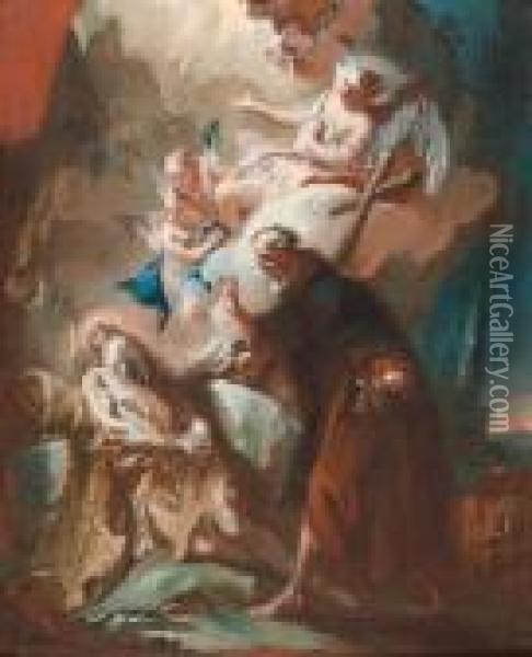 Saint Anthony Finds Saint Paul Oil Painting - Carlo Innocenzo Carloni