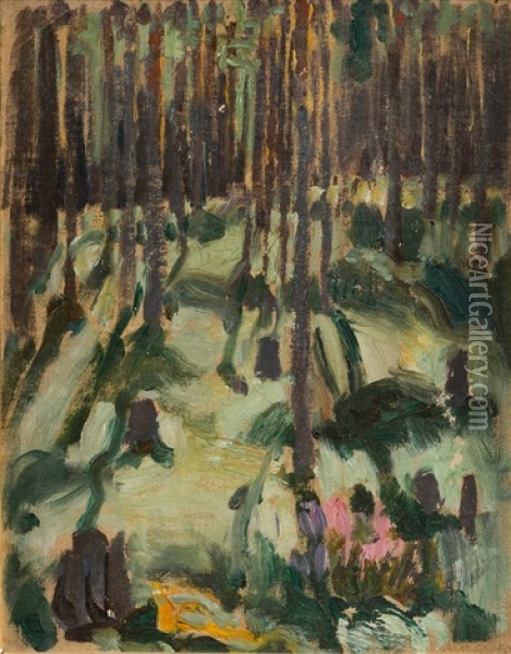 Sunbeams In The Forest Oil Painting - Akseli Valdemar Gallen-Kallela